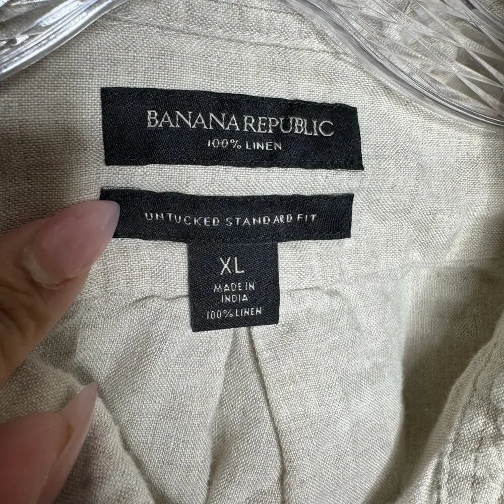 Banana Republic Men’s XL Linen Shirt Beige Long Sleeve Button Front Untucked Fit